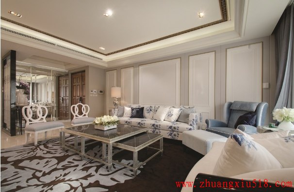 28万大户型208型简欧风格LOFT欧式客厅装修效果图设计欣赏