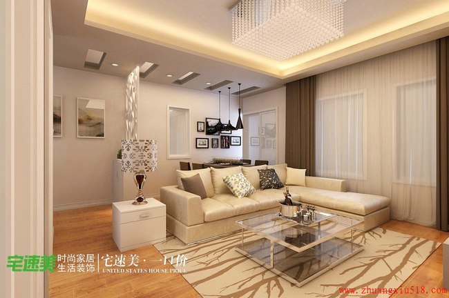 东方红郡时尚简约风两室两厅现代简约客厅装修效果图设计欣赏