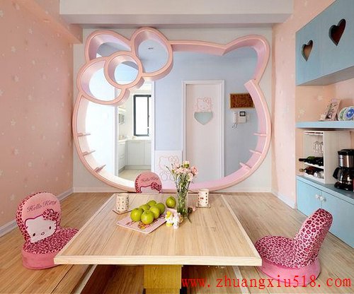 70平Hello Kitty主题屋两室两厅混搭书房装修效果图设计欣赏