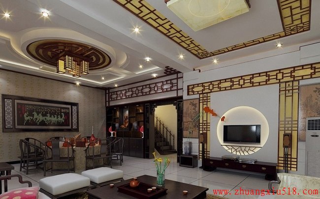 中式别墅客厅3D效果图